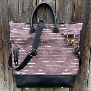 R. Riveter Otto Tote Bag Fig Clay Print Canvas Black Leather